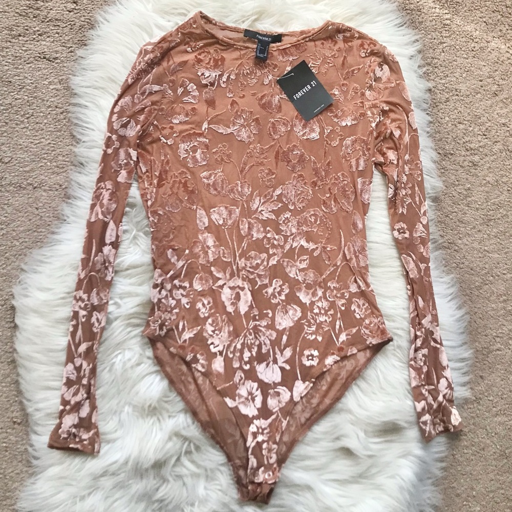 Rose Gold Velvet Floral Body Suit